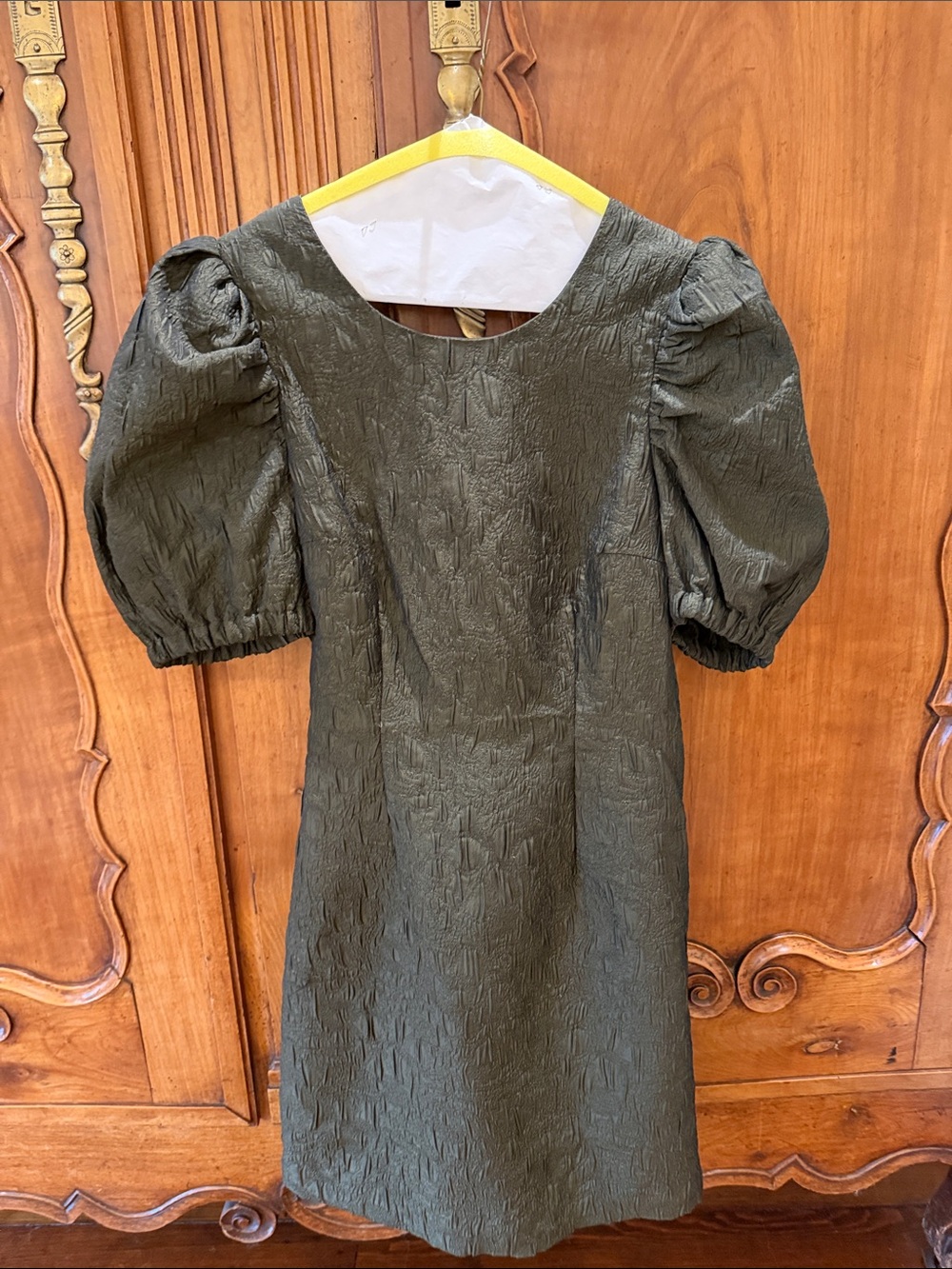 Puff-Sleeve Mini Dress in Olive Green